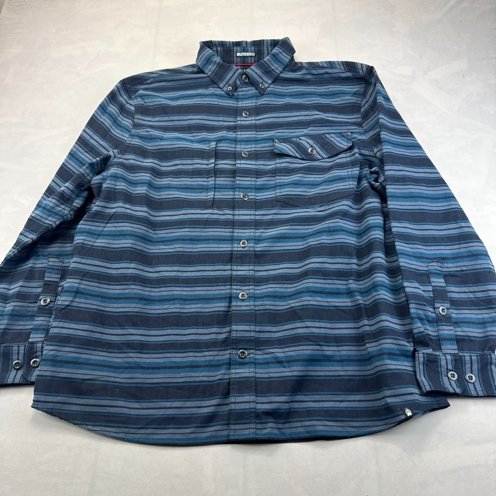 Alaskan Hardgear Duluth Untucked Shirt Mens XL Blue Striped Standard Fit Collar